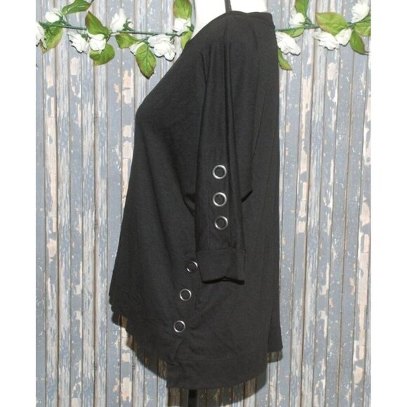 The Sweatshirt Project Ladies Black Blouse S Half Sleeve Button Accents Stretch - Picture 3 of 6